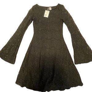 H&M Black Lace Long-Sleeve A-Line Dress with Bell Sleeves